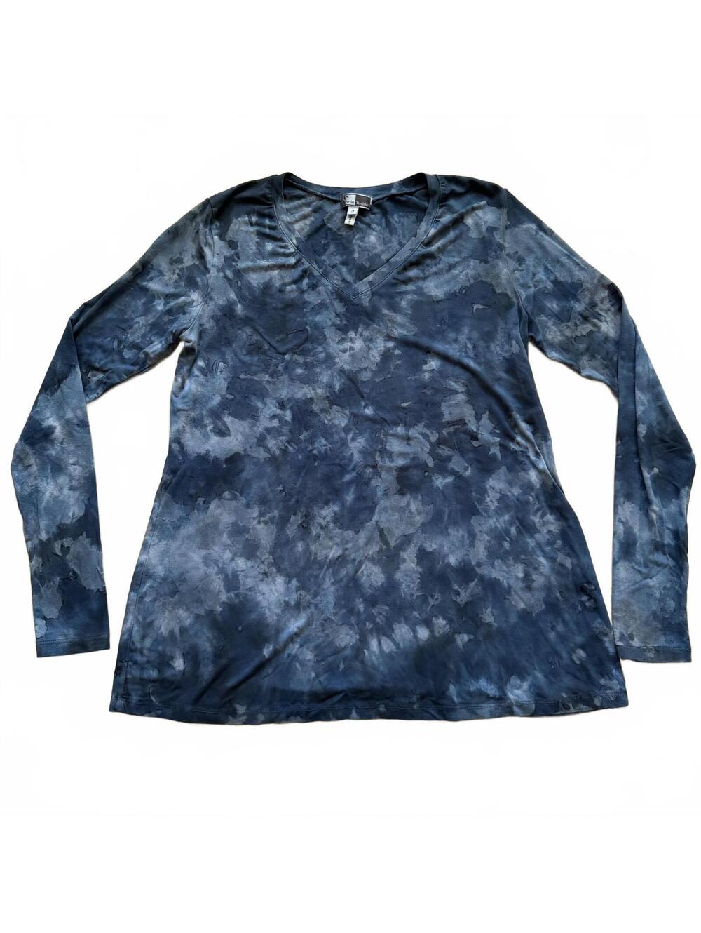 Annie Turbin Tie Dye Top V-Neck Shirt Long Sleeve Top Diamond Dye Women's Size 3